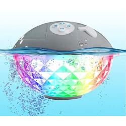 Pool Speaker with Colorful Lights, Floating Bluetooth Speaker IPX7 Waterproof,Built-in Mic,Crystal Clear Stereo Sound Speakers Bluetooth Wireless 50ft Range for Home Shower Pool Outdoor Travel (Gray)