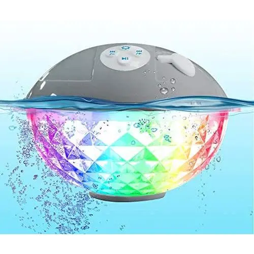 Pool Speaker with Colorful Lights, Floating Bluetooth Speaker IPX7 Waterproof,Built-in Mic,Crystal Clear Stereo Sound Speakers Bluetooth Wireless 50ft Range for Home Shower Pool Outdoor Travel (Gray) Pool Speaker with Colorful Lights, Floating Bluetooth Speaker IPX7 Waterproof,Built-in Mic,Crystal Clear Stereo Sound Speakers Bluetooth Wireless 50ft Range for Home Shower Pool Outdoor Travel (Gray)