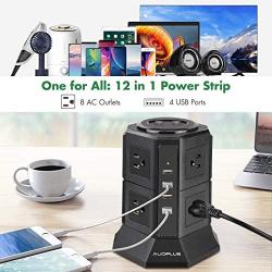 Tower Power Strip, AUOPLUS Multi Plug Surge Protector with 8 Outlets and 4 USB Ports, 6.6 Ft Extension Cord, Desktop Charging Station for Computer Laptops iPhone Mobile Devices Home Office Dorm