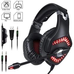 WMG&BB Gaming Headset, PS4 Gaming Headset 3.5Mm Stereo Gaming Headphones with Noise Canceling Mic for Xbox One Computer Laptop Mac PC Smartphone,Red
