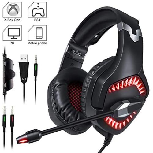 WMG&BB Gaming Headset, PS4 Gaming Headset 3.5Mm Stereo Gaming Headphones with Noise Canceling Mic for Xbox One Computer Laptop Mac PC Smartphone,Red