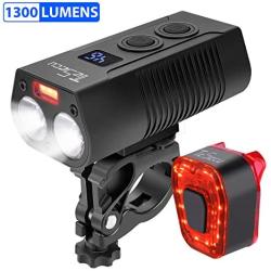 TESECU LED Bike Light USB Rear Bicycle Light Rechargeable Bike Tail Light and Front Light Set Bright Cycle Headlight with 5000mAh 1300 Lumen Fits All Mountain & Road Bike, Waterproof