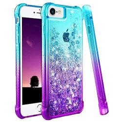 Ruky iPhone 6 6S 7 8 Case, iPhone SE 2020 Case, Gradient Quicksand Series Glitter Bling Flowing Liquid Floating TPU Bumper Cushion Protective Case for iPhone 6/6s/7/8/SE 2020 4.7 inches (Teal Purple)