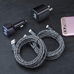 USB Type C Car Charger, Dual USB Wall Charger with 6FT USB C Cable Compatible for Samsung Galaxy A10E A01 A20 A21 A50 S20 A51 A70 A71 S10E LG Stylo 6