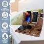 Brown Wash Wood Charging Station. Two Cell Phone Stand Holder. Men Gadget Dock Accessory Organizer. Nightstand Docking Tablet Father Desk Storage Decor Big Husband Dresser Valet Tray Dad Birthday Gift
