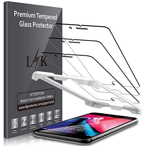 LK [3 Pack] Screen Protector for iPhone 8 Plus and iPhone 7 Plus Tempered Glass Film (Alignment Frame Easy Installation) HD Clarity, Bubble Free, Scratch-resistant, Case Friendly