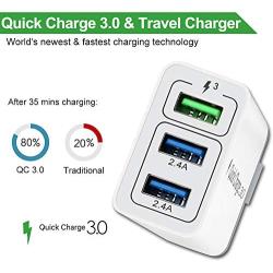 Wall Charger Fast Adapter,[ QC 3.0 + 2 USB ] Fast Wall Charger 3 Ports Tablet iPad Phone Fast Charger Adapter Quick Charge 3.0 Travel Plug Compatible Samsung, LG, HTC, iPhone More (1 Pack White)