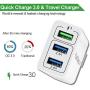 Wall Charger Fast Adapter,[ QC 3.0 + 2 USB ] Fast Wall Charger 3 Ports Tablet iPad Phone Fast Charger Adapter Quick Charge 3.0 Travel Plug Compatible Samsung, LG, HTC, iPhone More (1 Pack White)