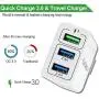 Wall Charger Fast Adapter,[ QC 3.0 + 2 USB ] Fast Wall Charger 3 Ports Tablet iPad Phone Fast Charger Adapter Quick Charge 3.0 Travel Plug Compatible Samsung, LG, HTC, iPhone More (1 Pack White)