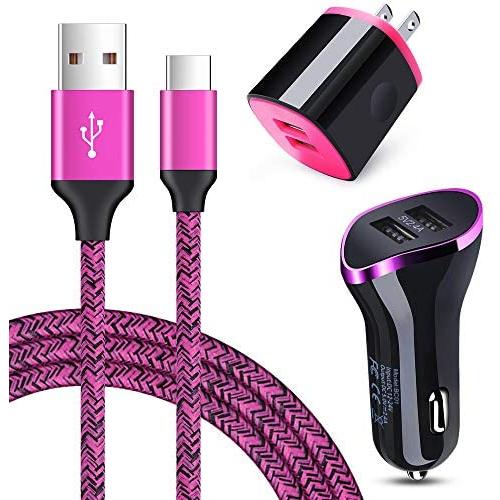 AndHot Dual USB Type C Car Charger Charging Block Wall Plug with 6ft USB C Fast Charging Cable Replacement for Samsung Note 10 S10 A50, LG Stylo 5 4 V50 G8 G7 ThinQ Q7, Moto G8 G7 G6 Z4, OnePlus 7 6T