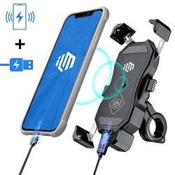 ILM Motorcycle Bike Phone Mount Holder Wireless Charging USB Quick Charge Fits Handlebar Cell Phones iPhone Samsung Galaxy HUAWEI HTC (Qi Wireless USB QC Charge)