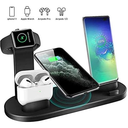 Wireless Charger 4 in 1 Charging Dock for iWatch 5 and Airpods Charging Station Charging Stand for iPhone 11/11Pro/11 Pro Max/X/XS/XR/Xs Max 8/8 Plus (Note: iWatch Magnetic Charger is not Included)