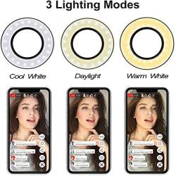 Velouer Selfie Ring Light with Cell Phone Holder Stand for Live Stream/Makeup, LED Camera Lighting [3-Light Mode] [10-Level Brightness] with Flexible Arms Compatible with iPhone 8 7 6 Plus X Android