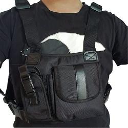 Lewong Universal Hands Free Chest Harness Bag Holster for Two Way Radio (Rescue Essentials) (Leather Black)