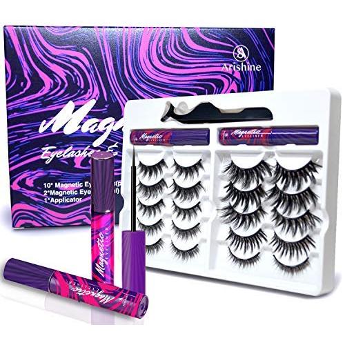 Arishine 3D 5D Magnetic Eyelashes Kit Magnetic Eyeliner For Use with Magnetic False Lashes Natural Look-No Glue Needed