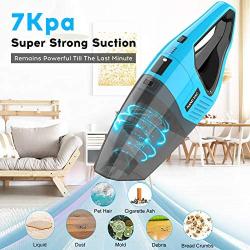 Handheld Vacuum Cordless, 7KPA Hand Vacuum Cleaner Rechargeable Portable with Stainless Steel Filter Wet Dry Lightweight Quick Charge Mini Hand Vac Car Vacuum for Pet Hair Home Car Cleaning (Blue)