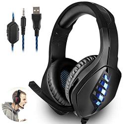 Gaming Headset Xbox One Headset with Bass Surround Sound, Over Ear Headphones PS4 Headset with Noise Canceling Mic & LED Light, Compatible with PS4, Xbox One, Nintendo Switch, PC, PS3, Mac