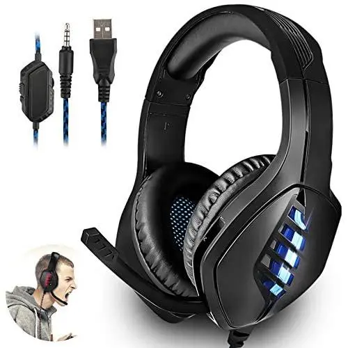 Gaming Headset Xbox One Headset with Bass Surround Sound, Over Ear Headphones PS4 Headset with Noise Canceling Mic & LED Light, Compatible with PS4, Xbox One, Nintendo Switch, PC, PS3, Mac Gaming Headset Xbox One Headset with Bass Surround Sound, Over Ear Headphones PS4 Headset with Noise Canceling Mic & LED Light, Compatible with PS4, Xbox One, Nintendo Switch, PC, PS3, Mac