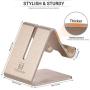 Cell Phone Desk Stand Holder - ToBeoneer Aluminum Desktop Solid Portable Universal Desk Stand for All Mobile Smart Phone Tablet Display Huawei iPhone 7 6 Plus 5 Ipad 2 3 4 Ipad Mini Samsung (Gold)