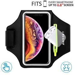 HAISSKY Armband Case with Airpods Holder/Car Key Bag Cell Phone Holder Gym Case Fits iPhone 11 Pro Max/11 Pro/Xs Max/XR 8 7 6,Galaxy S10+/S10/S10e/S9+ with Key Holder&Card Slot up to 6.8" (Black)