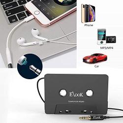 Elook Car Cassette Aux Adapter Kit, with A Smartphone to 3.5 mm Headphone Jack Adapter for Car, Phone, MP3 ect. Black