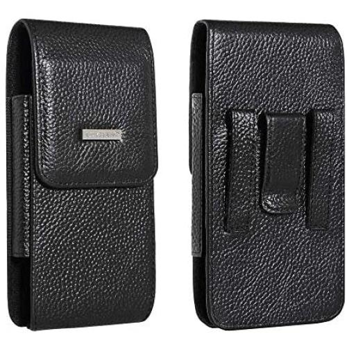 Belt Holster Fit for iPhone 11 iPhone11 Pro Max Holster iPhone X Max Holster 8 Plus iPhone 7 Plus iPhone 6S Plus Holster Pouch Cowhide Leather with Belt Clip and Loop Fit for Phone with Slim Case on