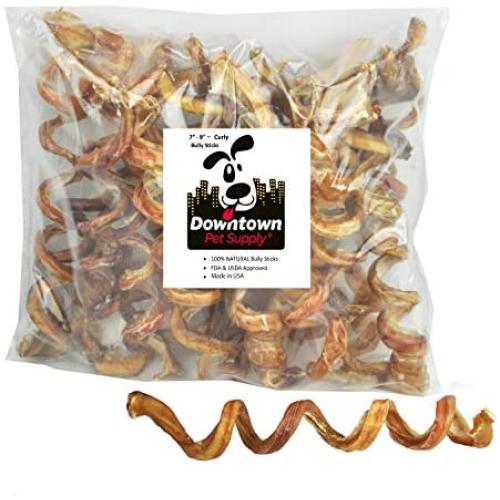 Downtown Pet Supply 7" - 9" Curly Spiral Bully Sticks, Bully Springs for Dogs Made in USA - Regular Select Thick – Odorless Dog Chew Treats, (5 Pack)