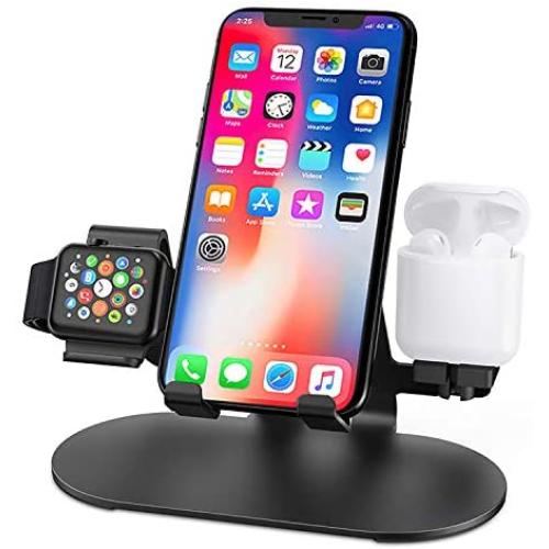 3 in 1 Aluminum Stand for Apple Watch Phone Holder : Charging Station Dock Charger Stand for iWatch Series 5/4/3/2/1,AirPods, iPad, iPhone 11/11 Pro/Xs/X Max/XR/X/8/8Plus/7/7 Plus /6S /6S Plus