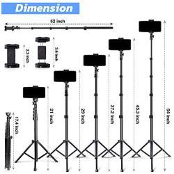 UBeesize 54-inch Selfie Stick Tripod, Detachable and Extendable Phone Tripod for Cell Phone, Compatible with iPhone and Android Phone, Includes Wireless Remote, Cell Phone Holder and Gopro Adapter