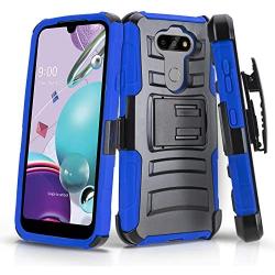 CasemartUSA Phone Case for [LG Aristo 5], [Refined Series][Blue] Shockproof Protective Cover with Built-in Kickstand & Swivel Belt Clip Holster for LG Aristo 5 (T-Mobile, Metro, Sprint)