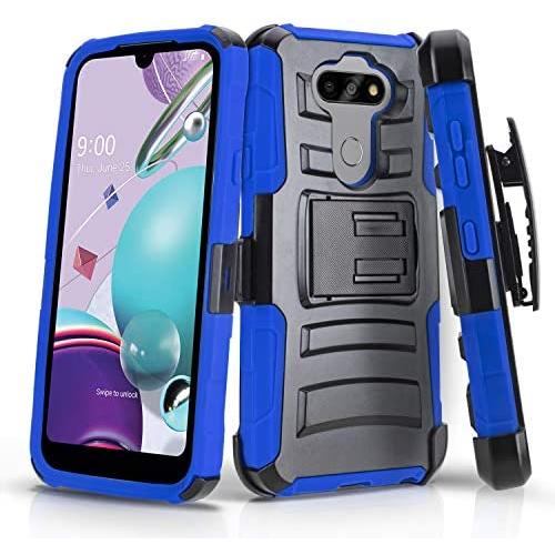 CasemartUSA Phone Case for [LG Aristo 5], [Refined Series][Blue] Shockproof Protective Cover with Built-in Kickstand & Swivel Belt Clip Holster for LG Aristo 5 (T-Mobile, Metro, Sprint)