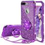 Cute iPhone 8 Plus Case, Cute iPhone 7 Plus Case, Glitter Luxury Bling Diamond Rhinestone Bumper with Ring Grip Kickstand Protective Thin Girly iPhone 8 Plus/ 7 Plus Case for Women Girl - Purple