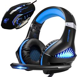 Gaming Headset and RGB Mouse Combo, Pro Gaming Headset for Xbox One, PS4, PC, Laptop with Mic, LED Over-Ear Headphone, 4000DPI Wired Ergonomic USB Gaming Mouse, 4 Adjustable DPI with 6 Button