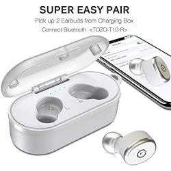 TOZO T10 Bluetooth 5.0 Wireless Earbuds with Wireless Charging Case IPX8 Waterproof TWS Stereo Headphones in Ear Built in Mic Headset Premium Sound with Deep Bass for Sport White