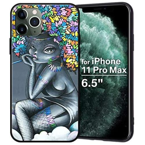 XIX iPhone 11 Pro Max Case African American Afro Girls Women Slim Fit Shockproof Bumper Cell Phone Accessories Thin Soft Black TPU Protective Apple iPhone 11 Pro Max Cases (03)
