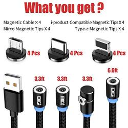 Big+ Magnetic 3-in-1 Charging Cable, 4-Pack Box Contains - 3 x 3.3ft and 1 x 6.6ft Cables, Nylon Braided Cord, Compatible with Micro USB, Type C for Smartphone and iProduct Device