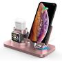 180°Rotation Phone Charger Stand Holder，3in1 Charger Dock, Charging Stand for iPhone/Apple Watch/Airpods/ipad and Most Smartphones (Rose Gold)