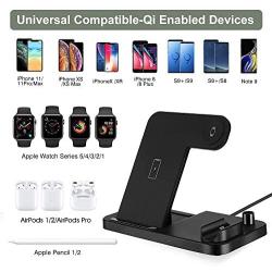 Wireless Charger Dock 4 in 1 Fast Charging Station, iKALULA Nightstand QI Quick Charger, Foldable Adjustable Stand for iPhone SE/11/11 Pro Max/XR/XS Max, iWatch 5/4/3/2/1 Airpods Pro/2/1 Apple Pencil