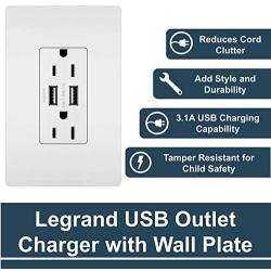 Legrand - Pass & Seymour TM826USBWPWCCV4 Legrand radiant Decorator Outlet with 3.1 Amp USB Charger, Comes with Wall Plate, White