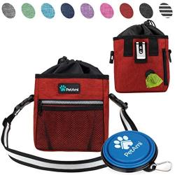 PetAmi Dog Treat Pouch | Dog Training Pouch Bag with Waist Shoulder Strap, Poop Bag Dispenser and Collapsible Bowl | Treat Training Bag for Treats, Kibbles, Pet Toys | 3 Ways to Wear