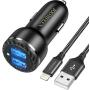 JOOMFEEN Car Charger Compatible with iPhone 11 Pro Max/11/XS Max/XS/XR/X/8/7 Plus/7/6S/6/5S/5C/SE/5,iPad Pro/Air/Mini, with 3ft Charging Cable Cord, 3.4a Dual Port Fast USB Car Phone Charger Adapter