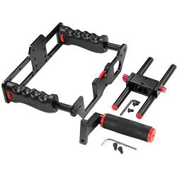 Neewer Film Movie Making Camera Video Cage Kit Includes: (1)Video Cage(1)Top Handle Grip(1)Shoe Mount(2)15mm Rod for Canon Nikon Sony and Other DSLR Cameras,Mount Follow Focus,Matte Box (Red+Black)