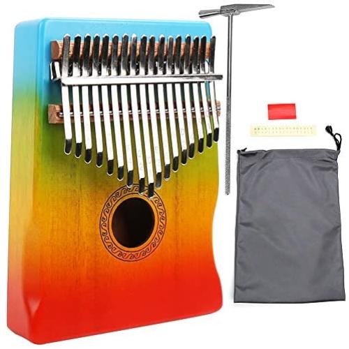 IAMGlobal Kalimba Thumb Piano 17 Keys with Mahogany Wooden with Bag, Hammer and Music Book, Perfect for Music Lover, Beginners, Children(Rainbow)