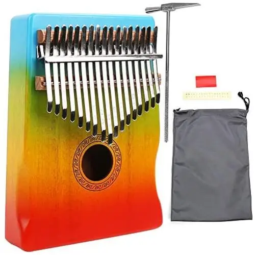 IAMGlobal Kalimba Thumb Piano 17 Keys with Mahogany Wooden with Bag, Hammer and Music Book, Perfect for Music Lover, Beginners, Children(Rainbow)