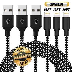 iPhone Charger 3Pack 10FT Mfi Certified Lightning Cables to USB Syncing Data and Nylon Braided Cord Charger for iPhone XS/Max/XR/X/8/6Plus/6S/7Plus/7/8Plus/SE/iPad and More