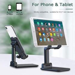 RUICHENXI Foldable Swivel Cell Phone Stand,Telescopic Phone Holder, Anti-Slip Tablet Stand for Desk for Home/Office Accessories Compatible for iPhone 4-7.9inch Smartphones Tablet iPad (Black)