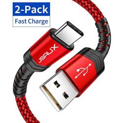 USB Type C Cable 3A Fast Charging, JSAUX(2-Pack 6.6ft+6.6ft) USB-A to USB-C Charge Braided Cord Compatible with Samsung Galaxy S10 S10E S9 S8 S20 Plus,Note 10 9 8,Z Flip, and Other USB C Charger(Red)