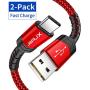 USB Type C Cable 3A Fast Charging, JSAUX(2-Pack 6.6ft+6.6ft) USB-A to USB-C Charge Braided Cord Compatible with Samsung Galaxy S10 S10E S9 S8 S20 Plus,Note 10 9 8,Z Flip, and Other USB C Charger(Red)