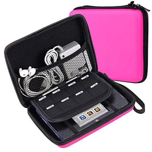 Travel Protective Carrying Storage Bag Compatible for Nintendo 2DS - Hard Shell and Accessories Pocket Storage Organizer for 2DS with Double Zipper, Wrist Strap and Game Storage (Pink)