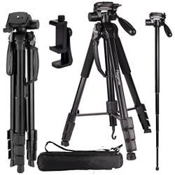 Regetek Camera Tripod Travel Monopod (70" Aluminum Professional Video Camera Mount Leg) Adjustable Stand with Flexible Head for Canon Nikon Dv DSLR Camcorder Gopro Cam& Carry Bag & Cellphone Mount